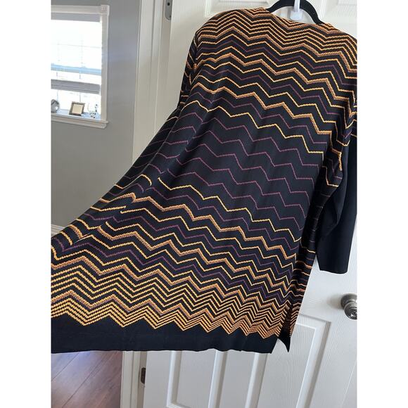 MISOOK Black Orange Magenta Chevron Knit Long Open Front Cardigan Sz 3X - Picture 7 of 14